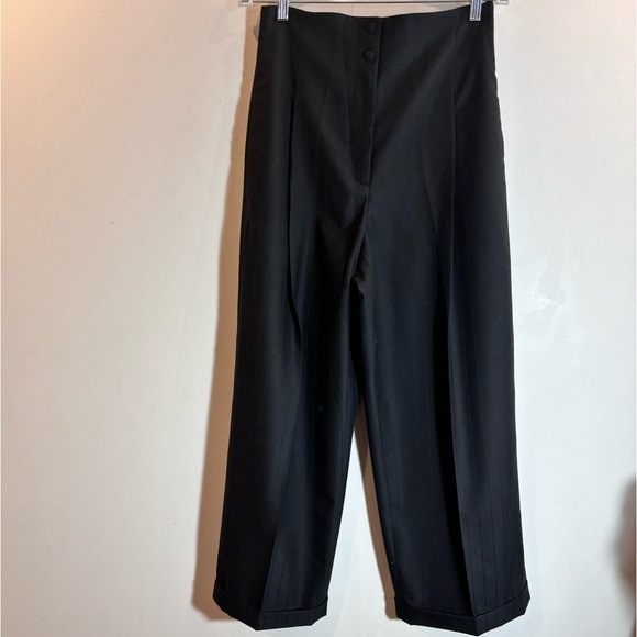 HOAX COUTURE Sz L Vintage 100% Wool Unlined Soft Wide Leg Cuffed Trousers Pants - Picture 1 of 9